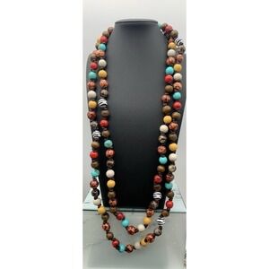 Plunder Design Willa Wood 64" Multi Colored Beads and Patterns Necklace Boho